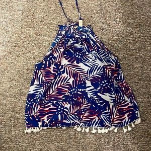 Summer Halter Top Leaf Tassel Hem Coastal Grandmother